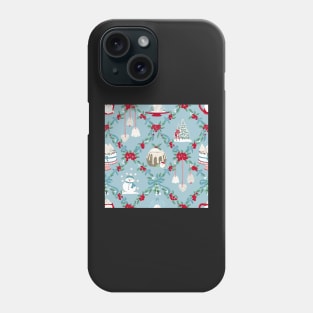 Repeat Pattern of Vintage Christmas Treats on Pale Blue Phone Case