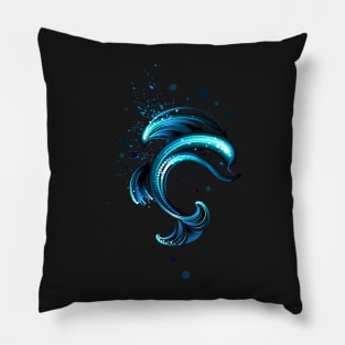 Glowing dolphin on black background Pillow