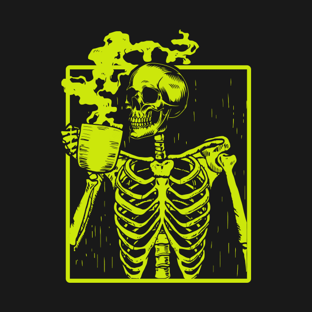 Coffee Drinking Skeleton Skull Halloween by Sabahmd