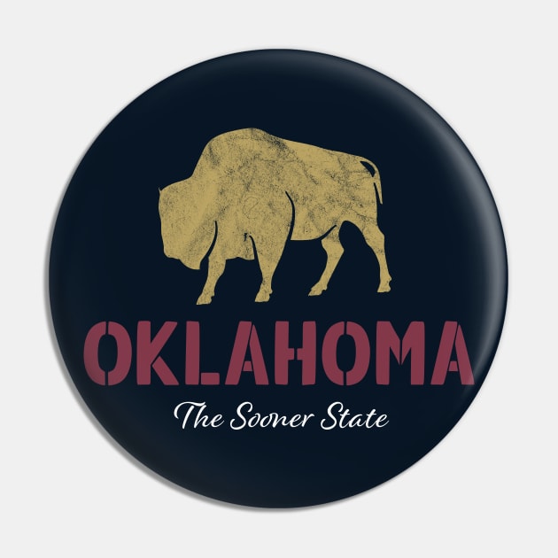 Oklahoma The Sooner State Bison Red Stencil Pin by TGKelly