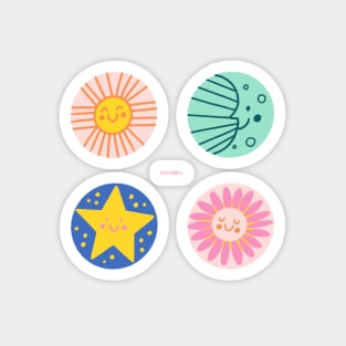 Sun + Moon+ Star + Flower Sticker Set Magnet