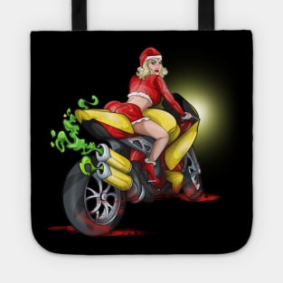 Christmas Motorcycle Babe Biker Girl Santa Tote