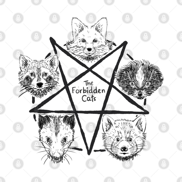 The Forbidden Cats The Forbidden Cats - Raccoon Possum/Opossum Fox Red Panda Skunk Pentagram Gothic Street Cats Kitten Meme Goth Style Cat Lover by A Comic Wizard