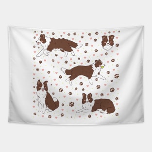 Adorable brown border collie dog illustration Tapestry