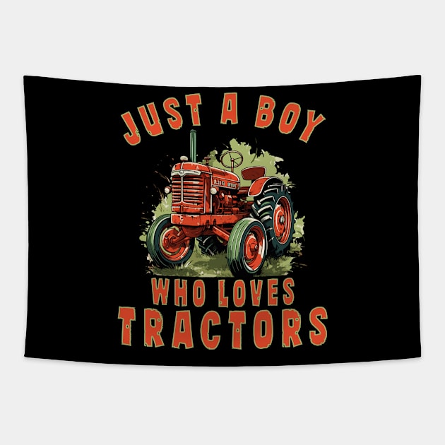 Farm Vehicle Country Life Boy who loves tractors Truck Boy Tapestry by RetroZin