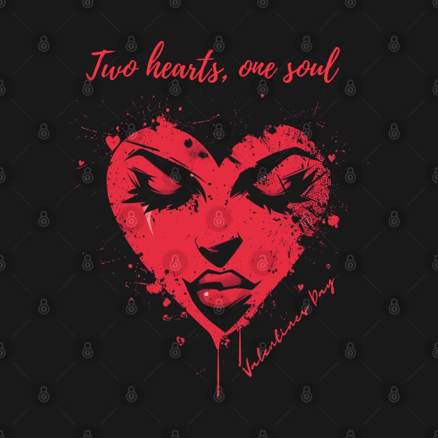 Two hearts, one soul. A Valentines Day Celebration Quote With Heart-Shaped Woman by DivShot 