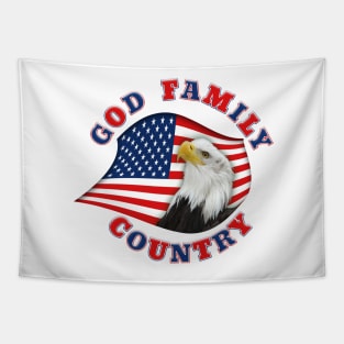 Patriotic GOD FAMILY COUNTRY with Eagle on Ameican Flag Tapestry