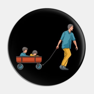 Dad Pulling Wagon With Kids Pin