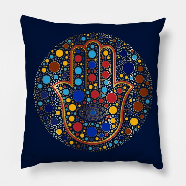 Hamsa Hand - Hand of Fatima colorful dot art Pillow by Nartissima