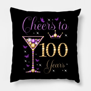 Cheers to 100 Years Old 100th Birthday Party Woman Queen Pillow