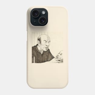 Portrait of old asian man holding human skull Phone Case