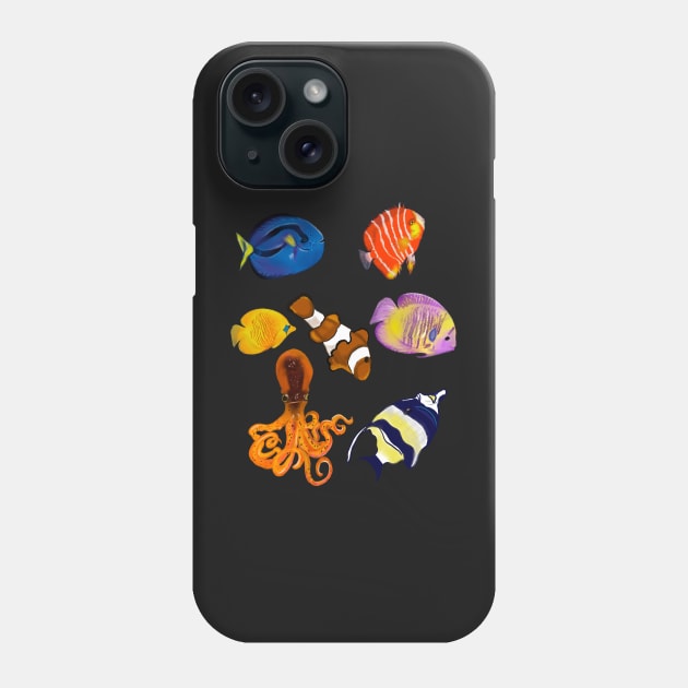 Best fishing gifts for fish lovers 2022. Octopus squid and friends  tropical Coral reef fish rainbow coloured / colored   fish and octopus swimming under the sea Phone Case by Artonmytee