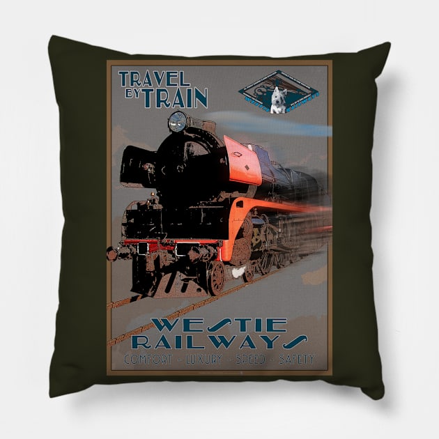 Retro Steam Rail Travel_02 Pillow by seadogprints