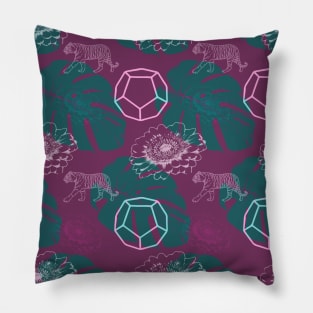 Leaf, tiger and gemstone pattern on magenta Pillow