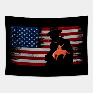 cowboy vintage usa american flag cowboy Rodeo Roping Horse Riding Tapestry