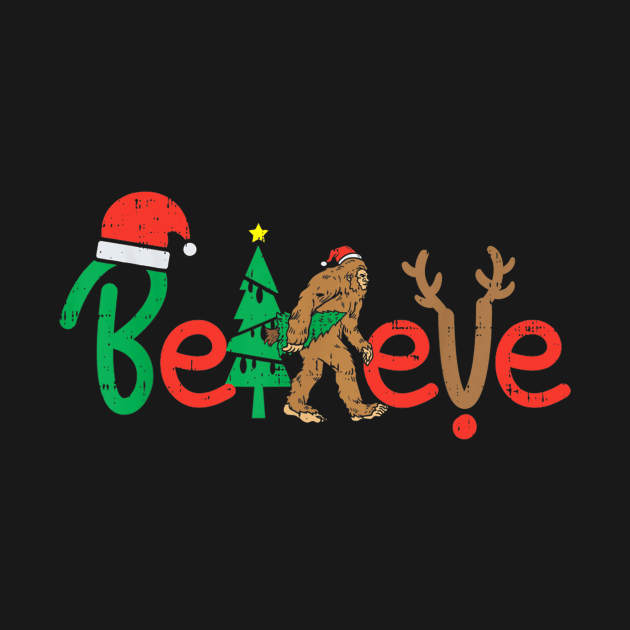 Believe Christmas Bigfoot Cryptid Unique Xmas Tee by ThatVibe