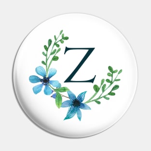 Floral Monogram Z Pretty Blue Flowers Pin