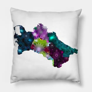 Spirograph Patterned Turkmenistan Regions Map Pillow