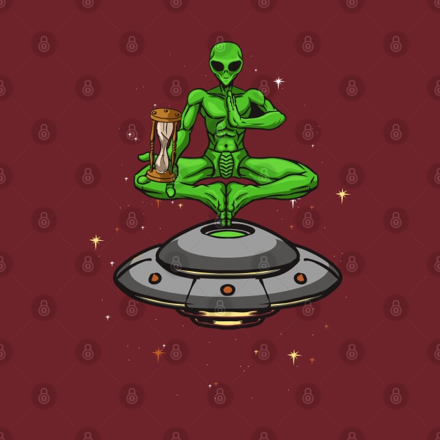 alien yoga holding old clock by Mako Design 