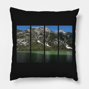 The fabulous alpine lake of Landro (Durrensee) in the Dolomites (Dobbiaco). Lovely place in the Italian Alps. Reflections in the water. Sunny spring day. Trentino Alto Adige Pillow