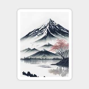 Serene Mount Fuji Sunset - Peaceful River Scenery Magnet