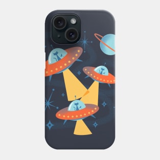 Atomic Space Cadets Cats in Retro Flying Saucer UFOs Phone Case