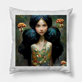 Aggie - Two Brown Eyes Mushroom Faerie by Kim Turner Art Pillow