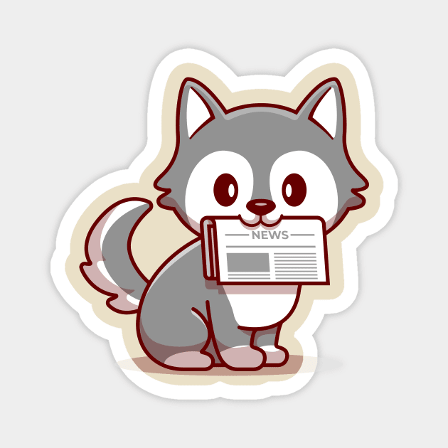 Cute Wolf With Newspaper Magnet by Catalyst Labs