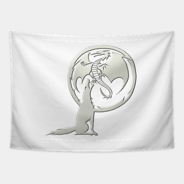 Wolf and Dragon Pewter white Tapestry by SteamyR