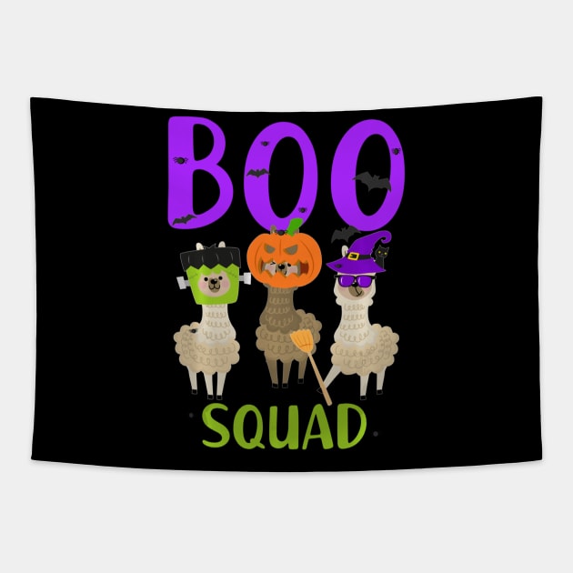 Boo Squad Halloween crew Funny llama scary Trick or treat Tapestry by adrinalanmaji