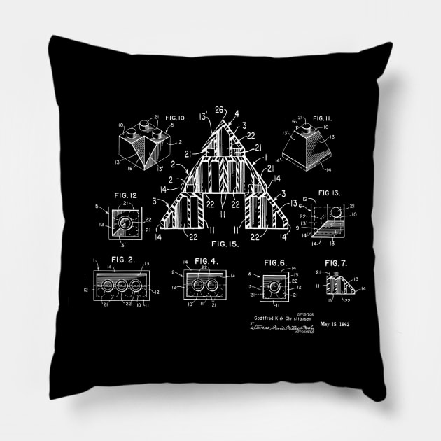 Legofan Gift Lego Bricks Patent 1962 Pillow by MadebyDesign