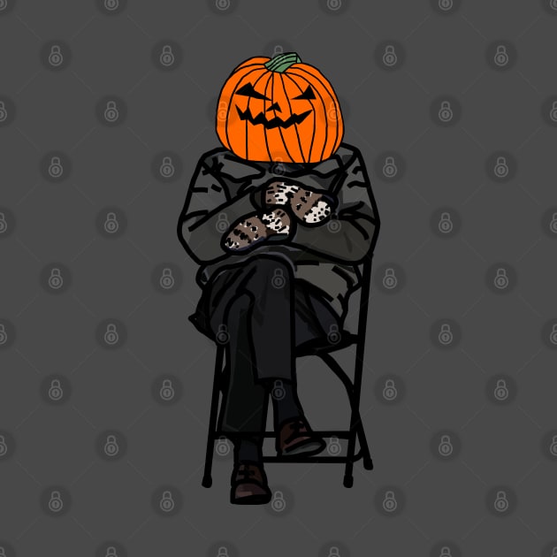 Halloween Horror Pumpkin Head wears Bernie Sanders Mittens Memes by ellenhenryart