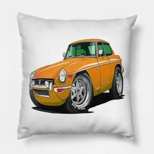 cartoon drawings of MGB GT orange Pillow