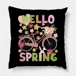 Hello Spring Pink Bicycle Pillow