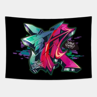 Japanese KANJI Graffiti MAKOTO (Green Pink) Tapestry