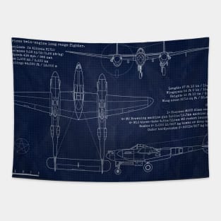 P38 Lightning Blueprint Tapestry