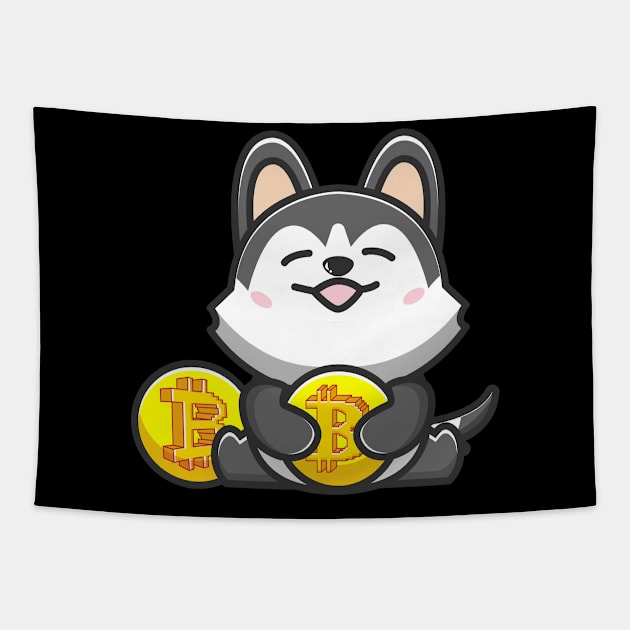 dog huging bitcoin Tapestry by fflat hds