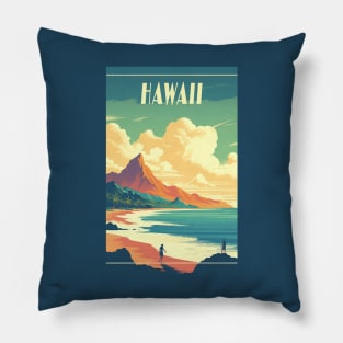 Hawaii Vintage Retro Travel Poster Pillow