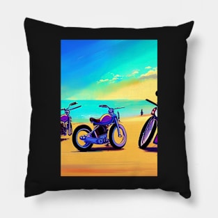 COOL PURPLE MOTORCYCLES ON THE BEACH RETRO STYLE Pillow