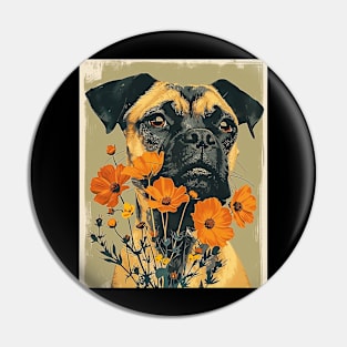 Boxer Flowers Photo Art Design For Dog Onwer Pin