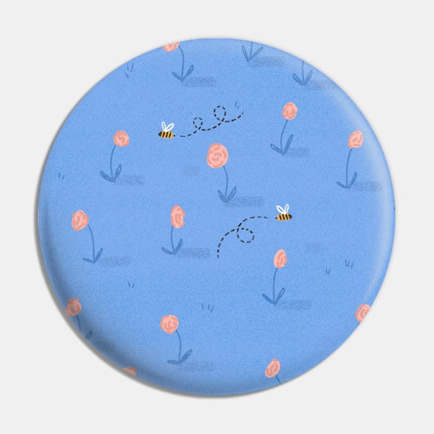 Blue Field of Flowers Pin by MollyFergusonArt