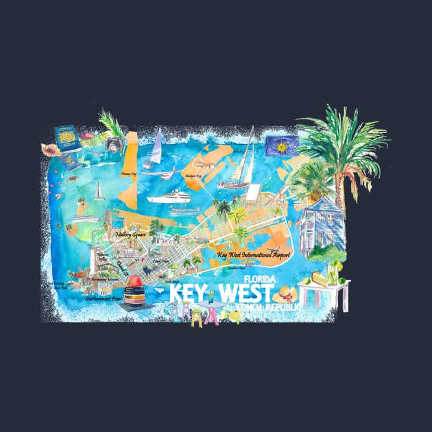 Key West Florida Illustrated Travel Map with Roads and HighlightsM by artshop77