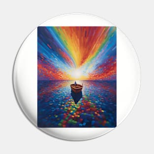 Lone Man on Boat under the Rainbow Sky Mosaic Pin