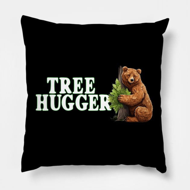 Tree Hugger Bear Hugging Tree Nature Lover Bear Lovers Pillow by Funny Stuff Club