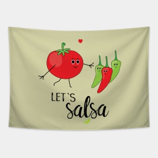 Let's Salsa Cute Cartoon Tomato and Chillies Tapestry