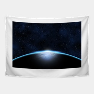 Giant blue planet against starry cosmos sky Tapestry