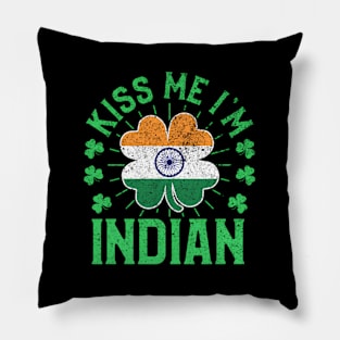 Kiss Me I'M Indian India Flag Shamrock St Patrick'S Day Pillow