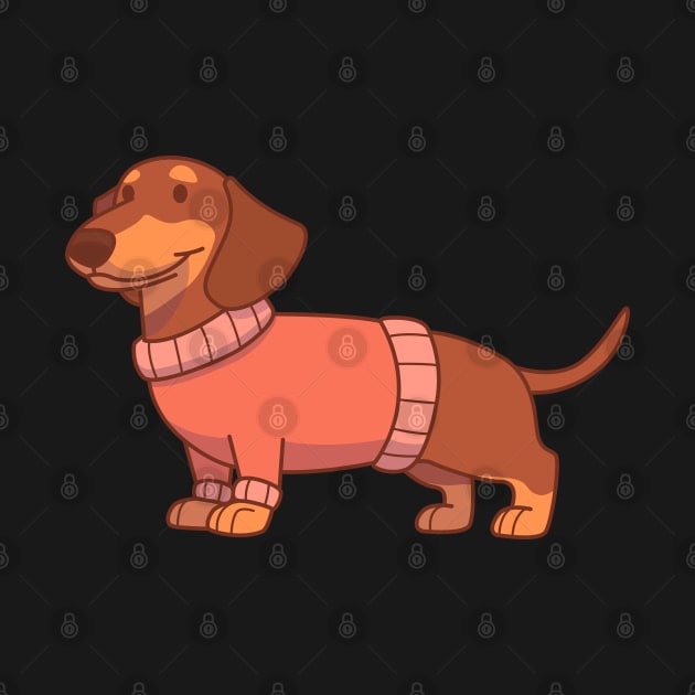 Chocolate & tan dachshund wearing a red sweater by Vaigerika