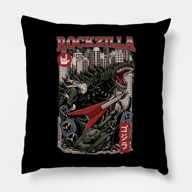 rockzilla japanese vintage Pillow by sober artwerk