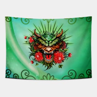 Wonderful colorful dragon head with flowers Tapestry